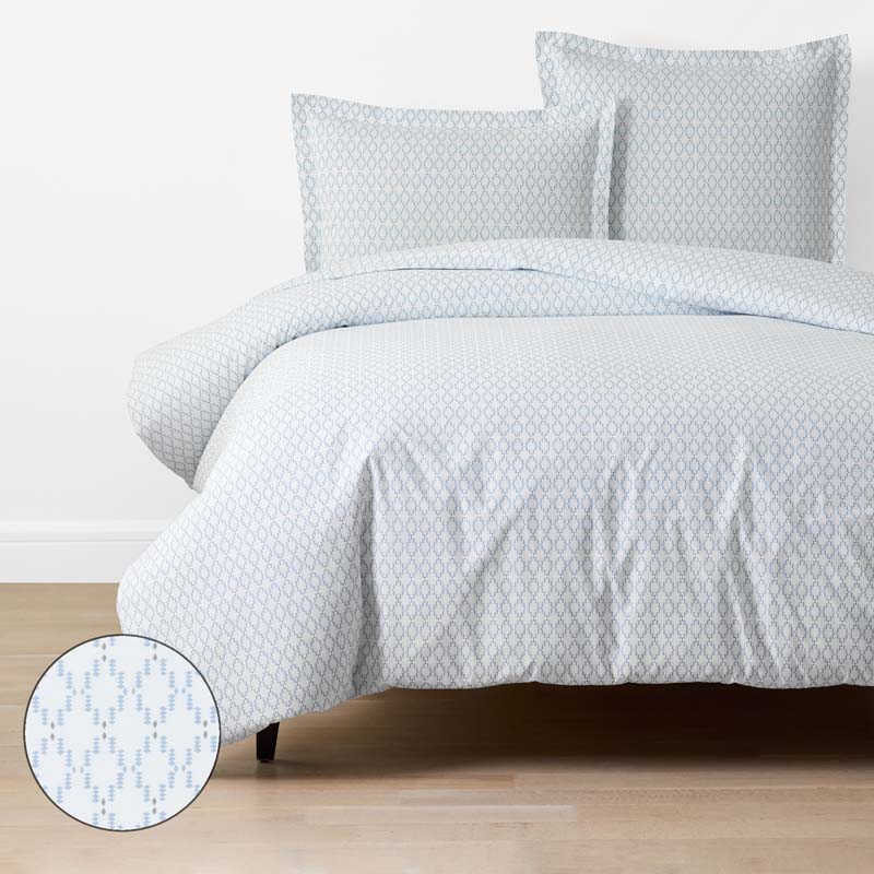 Feliciana Geo Garment Washed Cotton Percale Duvet Cover - Blue Multi, Twin/Twin XL