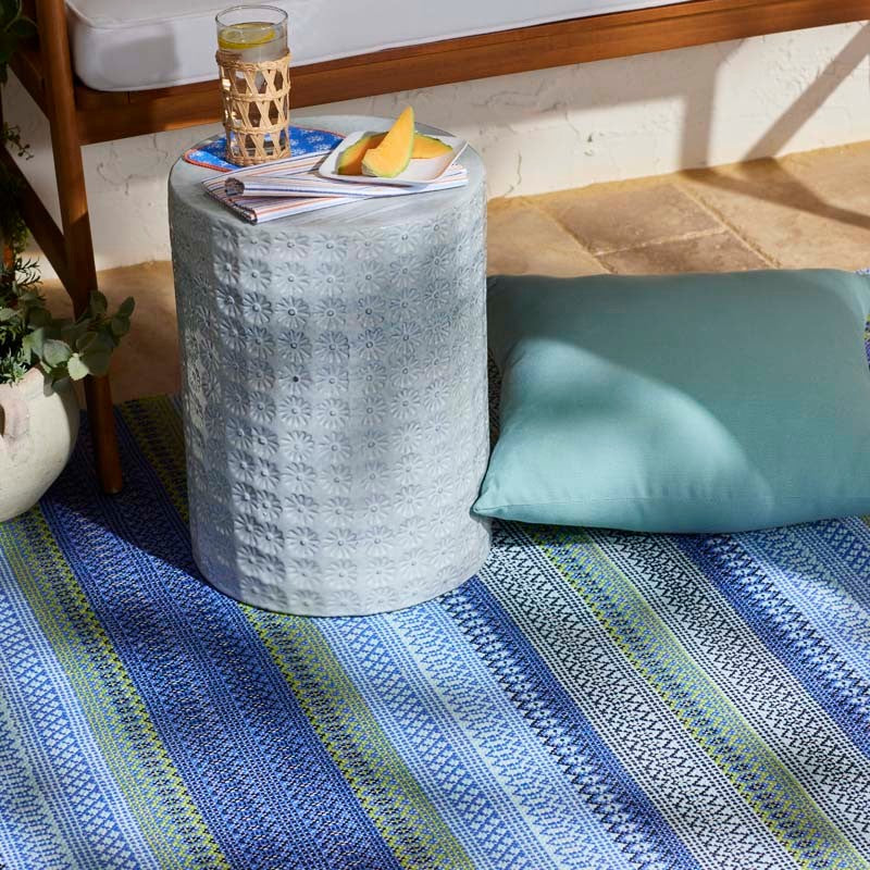 Fiesta Stripe Handwoven Indoor/Outdoor Rug - Blue/Green, 2' x 3'