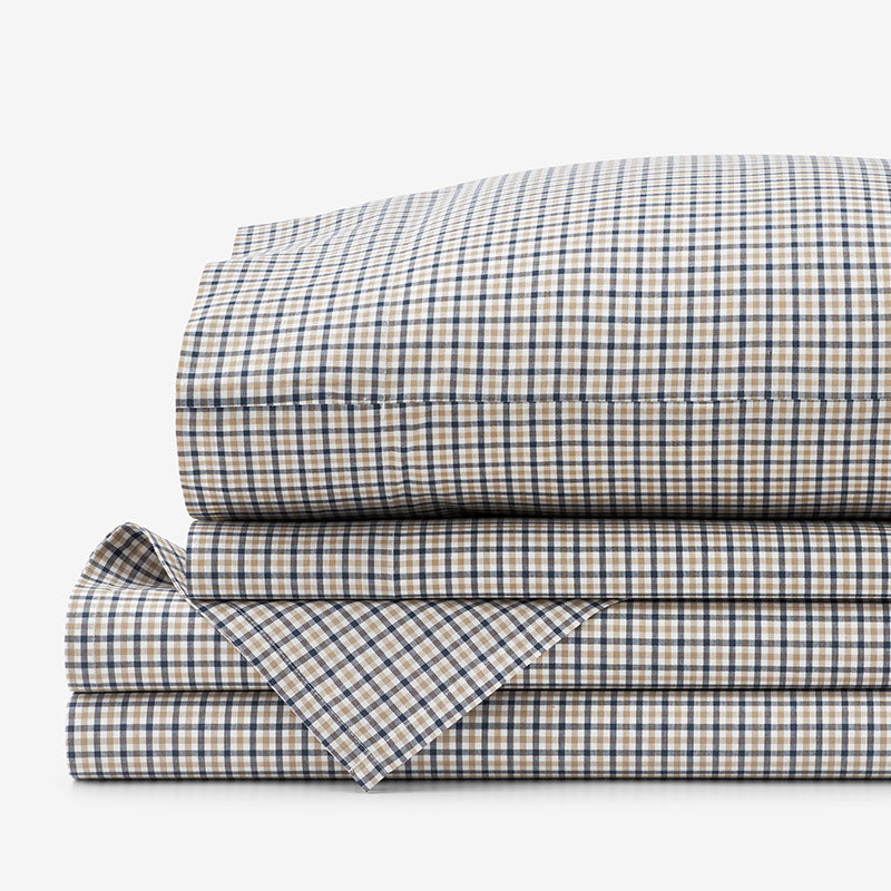 Classic Stripes and Plaids Cool Yarn-Dyed Cotton Percale Bed Sheet Set - Mini Check Multi, Full
