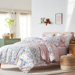 Magical Rainbows Classic Cool Organic Cotton Percale Comforter Set - White Multi, Full/Queen