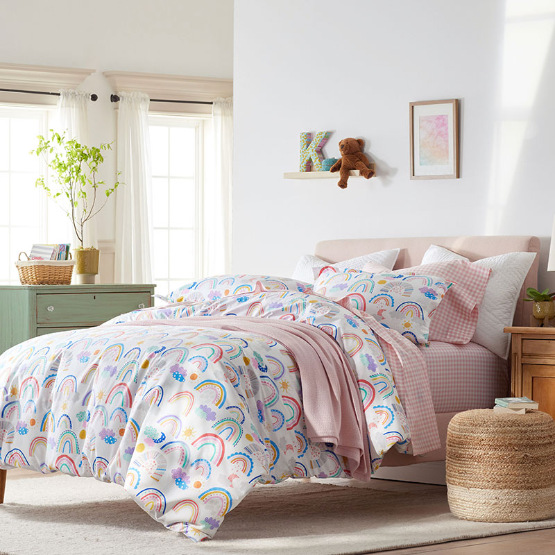 Magical Rainbows Classic Cool Organic Cotton Percale Duvet Cover Set - White Multi, Twin/Twin XL