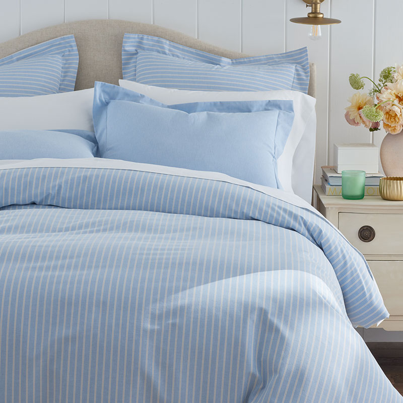 Classic Oxford Yarn-Dyed Stripe Duvet Cover - Blue/Beige, Twin/Twin XL