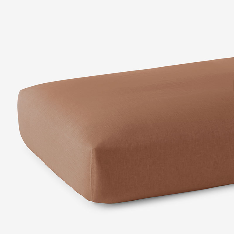 Premium Breathable Washed Linen Solid Fitted Bed Sheet - Terracotta, Queen