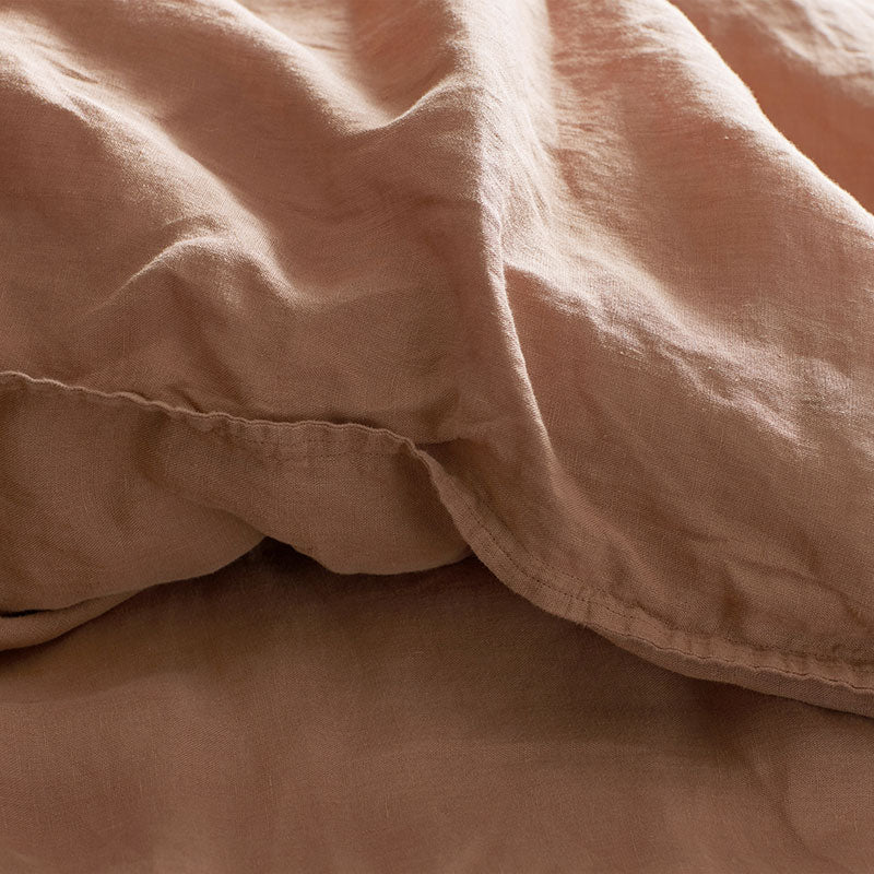 Premium Breathable Washed Linen Solid Bed Sheet Set - Terracotta, Full