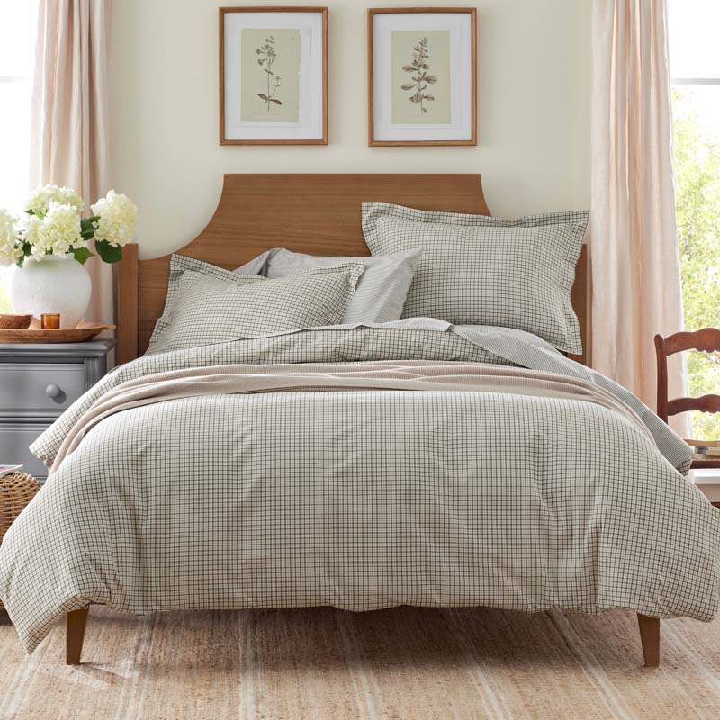 Classic Stripes and Plaids Cool Yarn-Dyed Cotton Percale Duvet Cover - Mini Check Green, Twin