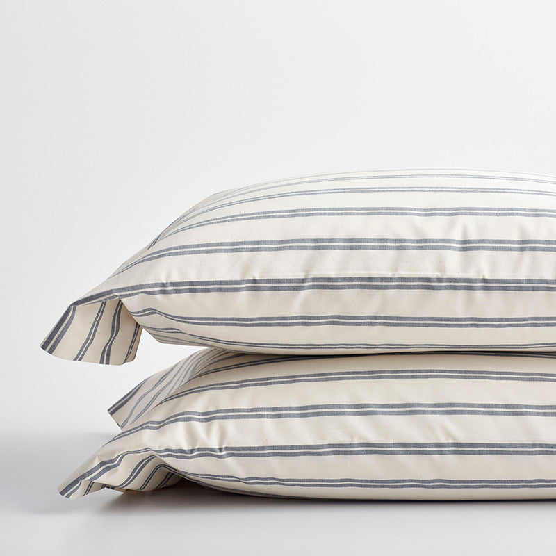 Tailored Stripes and Plaids Classic Cool Cotton Percale Pillowcase Set - Narrow Stripe Navy, Standard