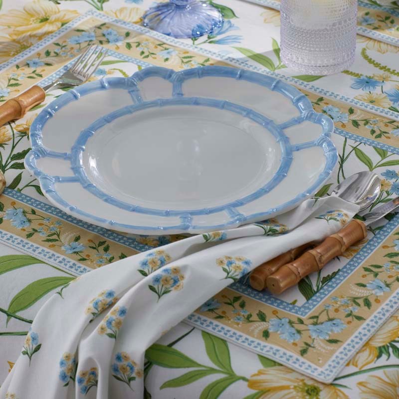 Faux Bamboo Border Melamine Salad Plates, Set of 4 - Light Blue