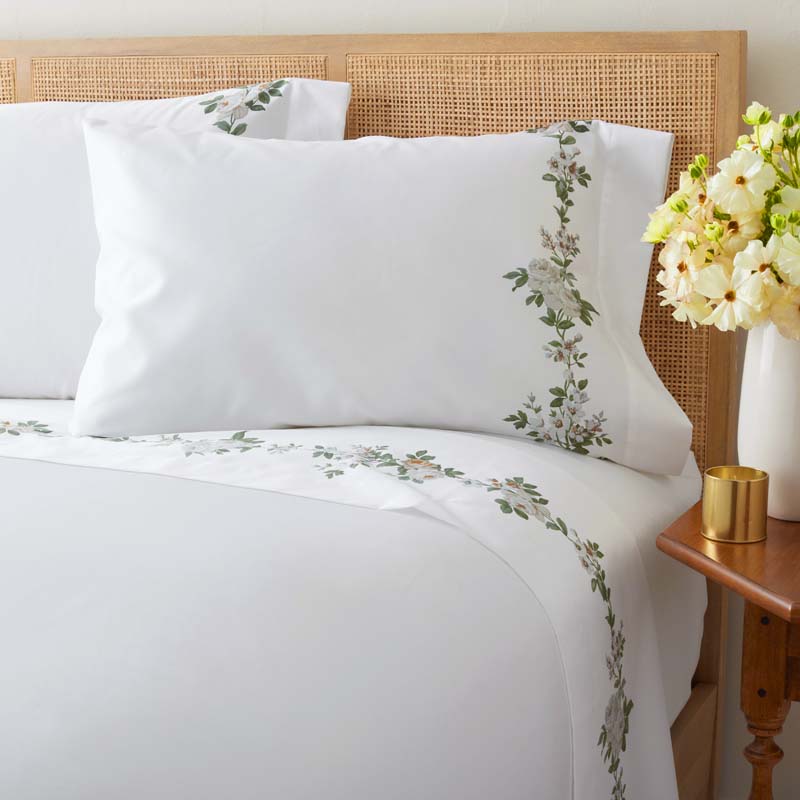 Blooming Melody Border Premium Smooth Wrinkle-Free Sateen Pillowcase Set - White Multi, Standard