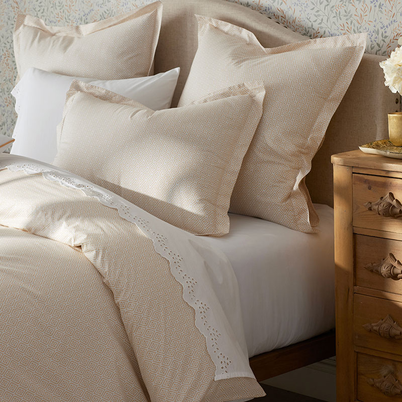 Clemencia Classic Cool Cotton Percale Sham - Geo Peach Blossom, Euro