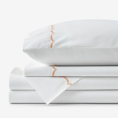 Embroidered Scallop Classic Cool Cotton Percale Bed Sheet Set - Melon, Full