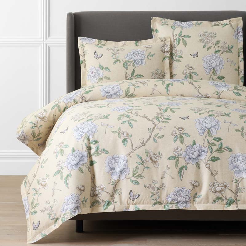 Peony Garden Premium Smooth Wrinkle-Free Sateen Duvet Cover - Beige Tan, Twin/Twin XL