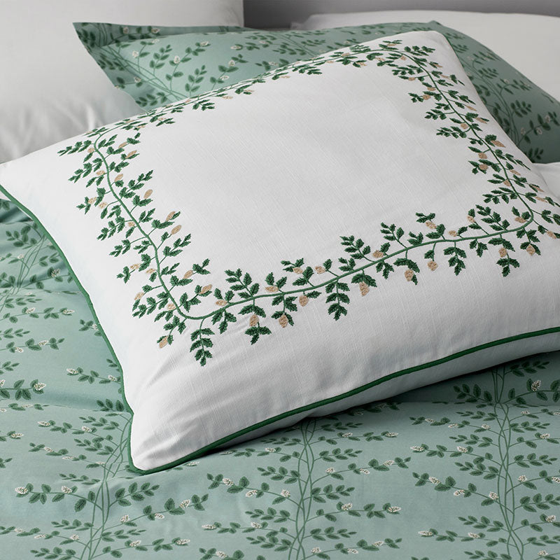 Climbing Vines Decorative Square Pillow Cover - Green/White