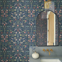 Wildwood Traditional Wallpaper - Navy, Swatch