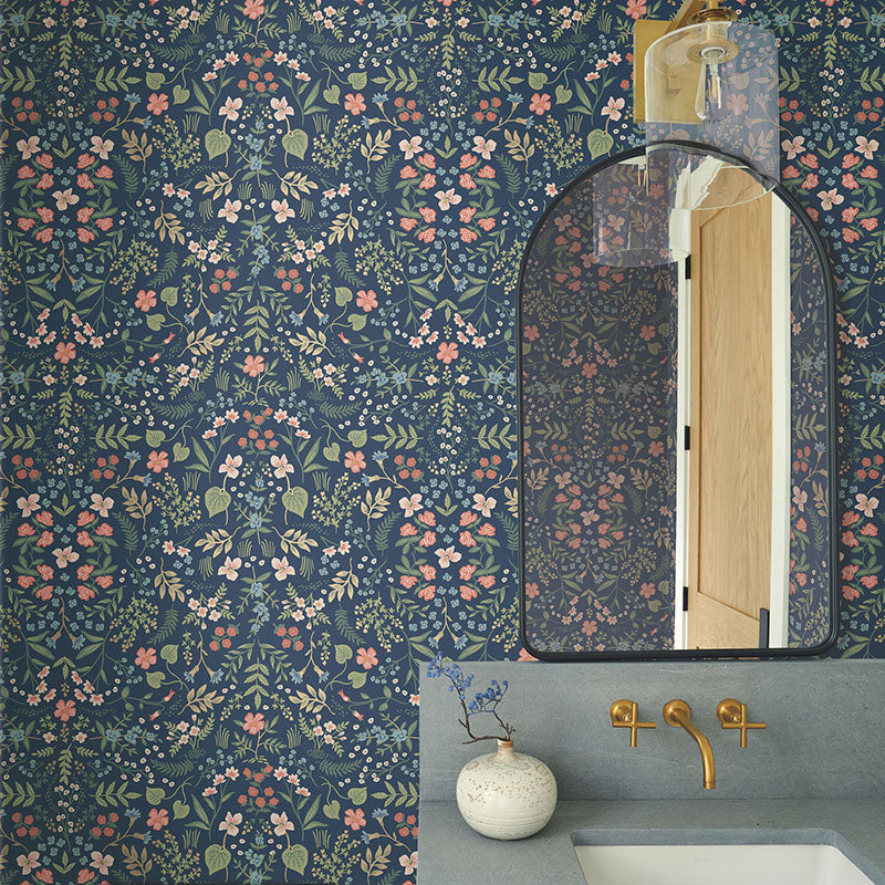 Wildwood Traditional Wallpaper - Navy, Swatch