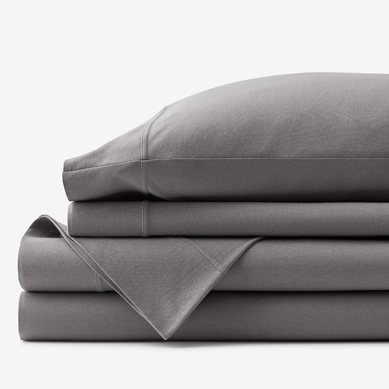T-Shirt Soft Jersey Knit Bed Sheet Set - Dark Gray, Twin