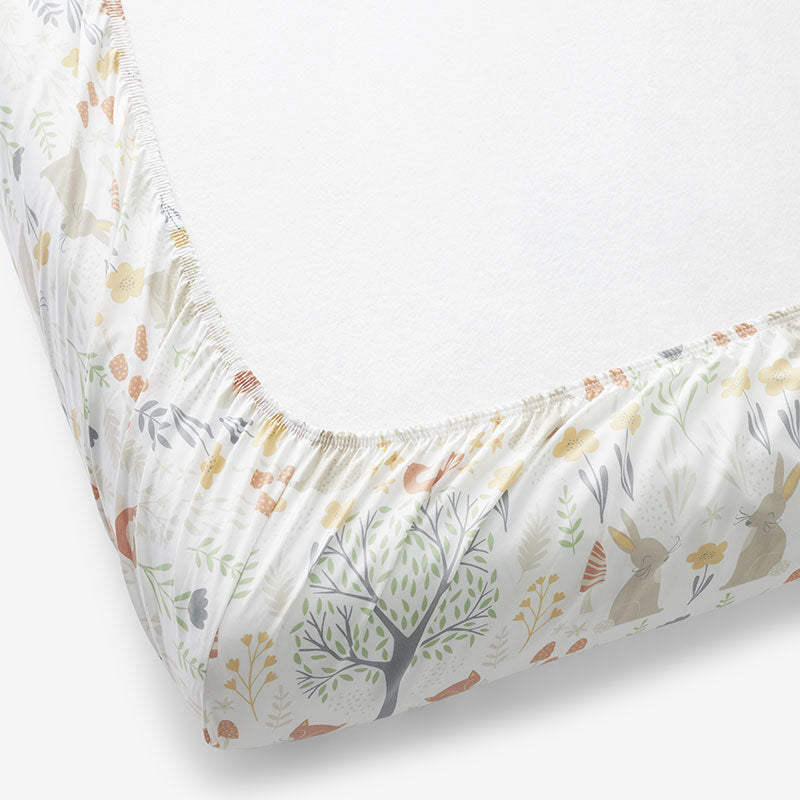 Forest Animals Classic Cool Organic Cotton Percale Fitted Crib Sheet - Ivory Multi