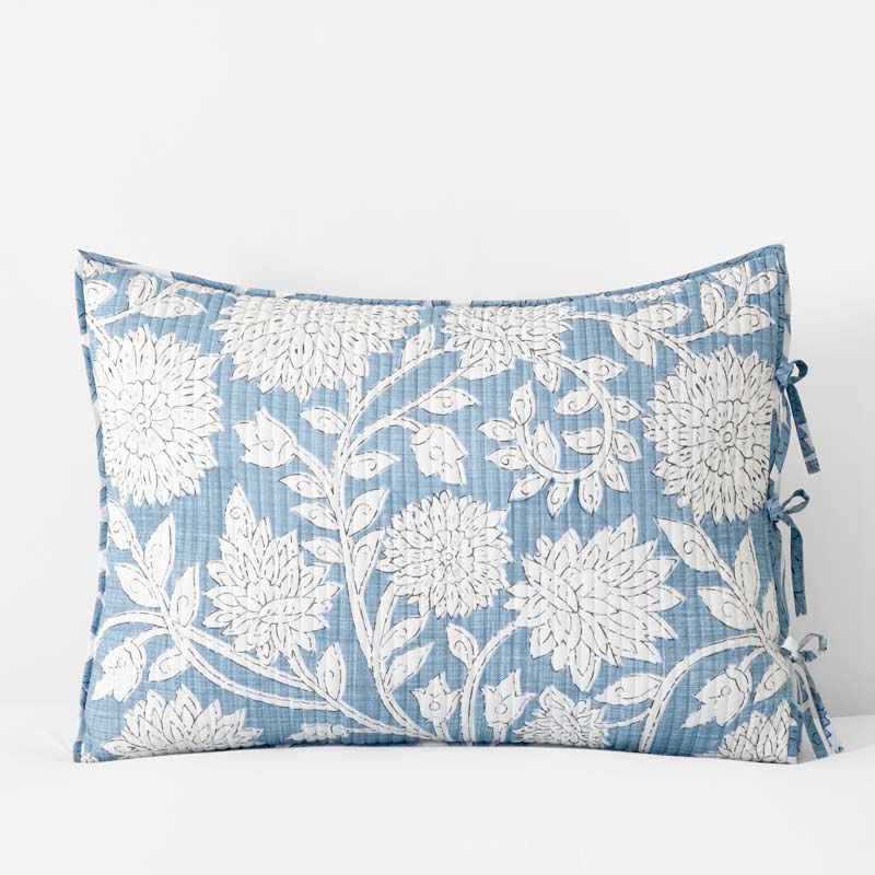 Feliciana Chrysanthemum Reversible Quilted Sham - Blue, Standard