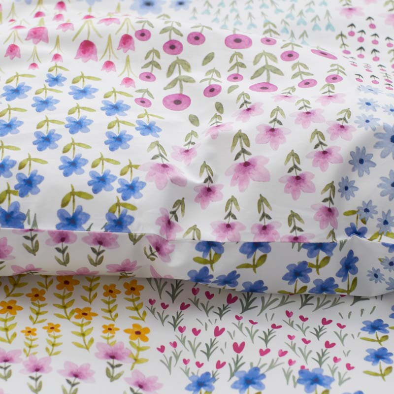 Tiny Blossoms Classic Cool Organic Cotton Percale Duvet Cover Set - White Multi, Full/Queen
