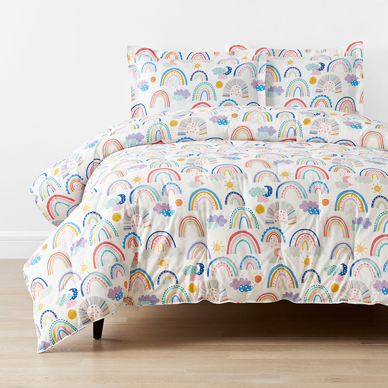 Magical Rainbows Classic Cool Organic Cotton Percale Comforter Set - White Multi, Twin/Twin XL