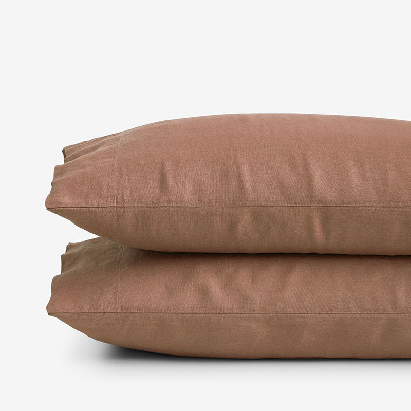 Premium Breathable Washed Linen Solid Pillowcase Set - Terracotta, King