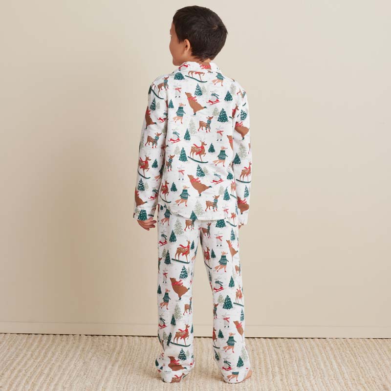 Family Flannel Kid's Button-Down Pajama Set - Winter Skating Animals, 6/7