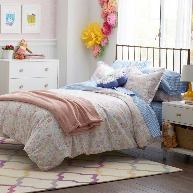 Floral Dream Classic Cool Organic Cotton Percale Duvet Cover Set - White Multi, Full/Queen