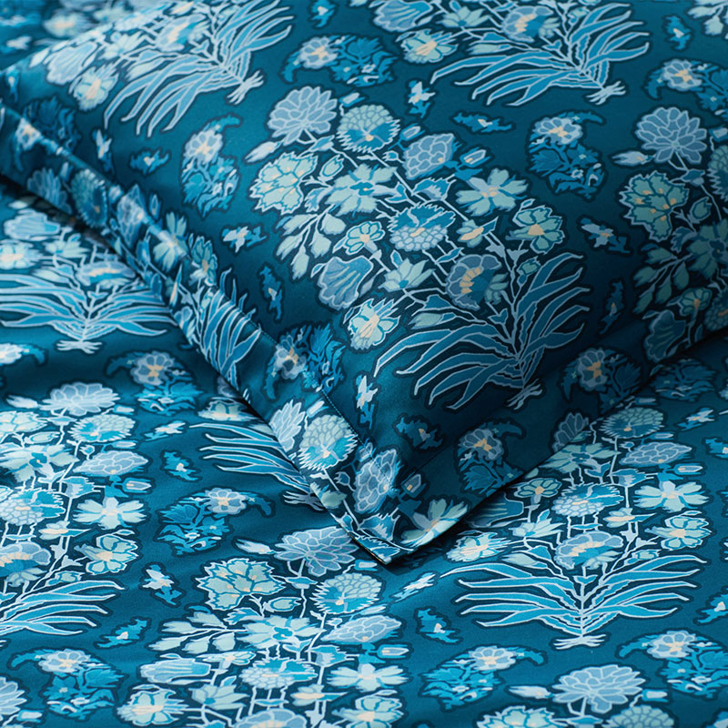 Nawab Floral Premium Smooth Sateen Reversible Duvet Cover - Blue Multi, King/Cal King