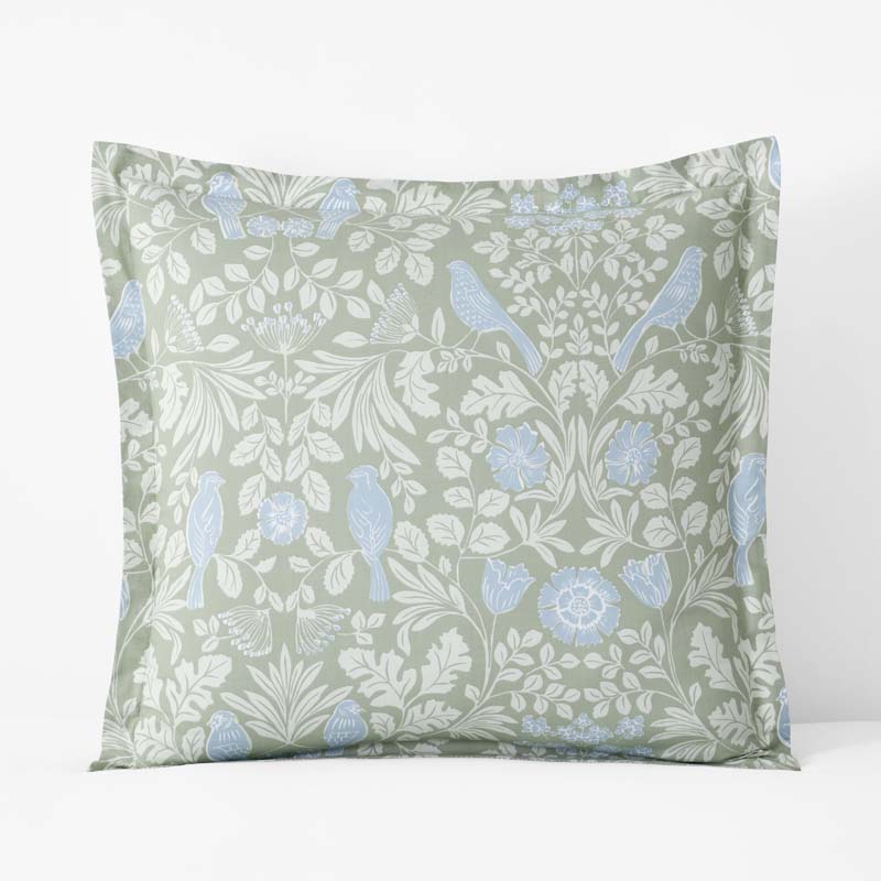 Tira Floral Classic Cool Cotton Percale Reversible Sham - Bird Green, Euro