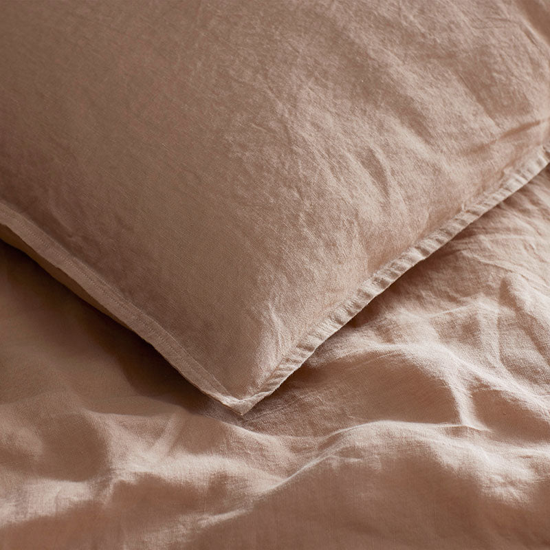 Premium Breathable Washed Linen Solid Bed Sheet Set - Light Clay, Queen