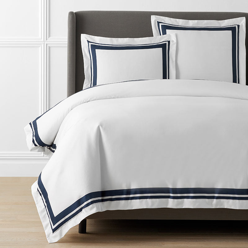 Double Border Premium Smooth Supima® Cotton Wrinkle-Free Sateen Duvet Cover - Navy, Full