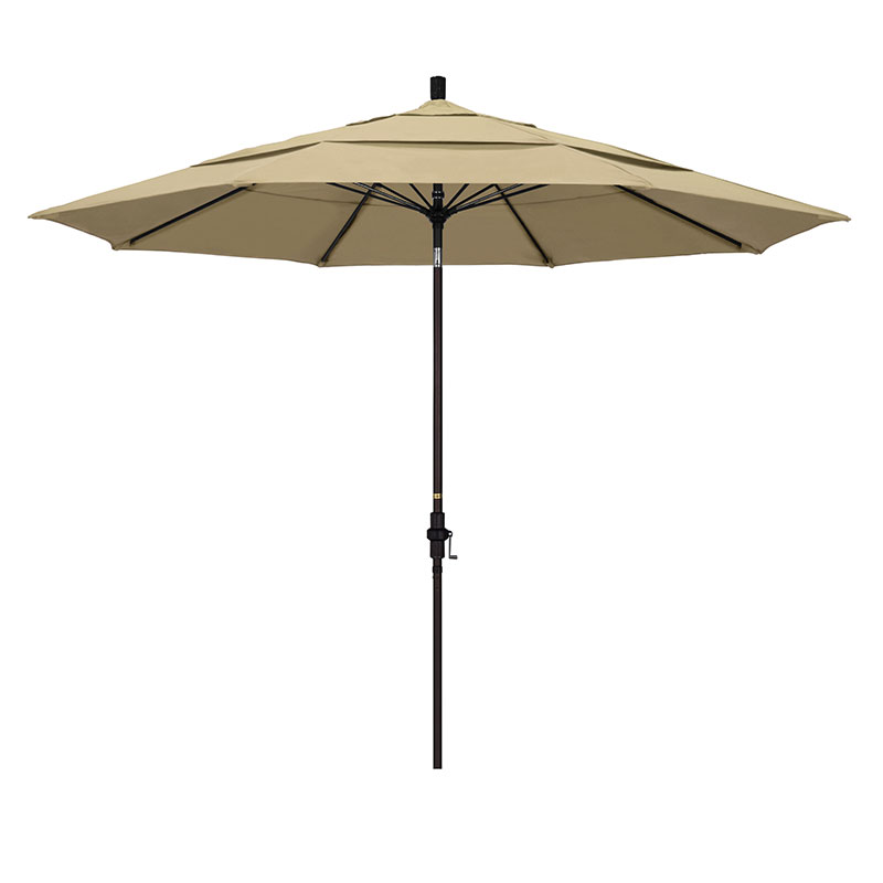 Round Outdoor Patio Umbrella, Fiberglass with Twist Tilt - Bronze Finish, Antique Beige, 11'