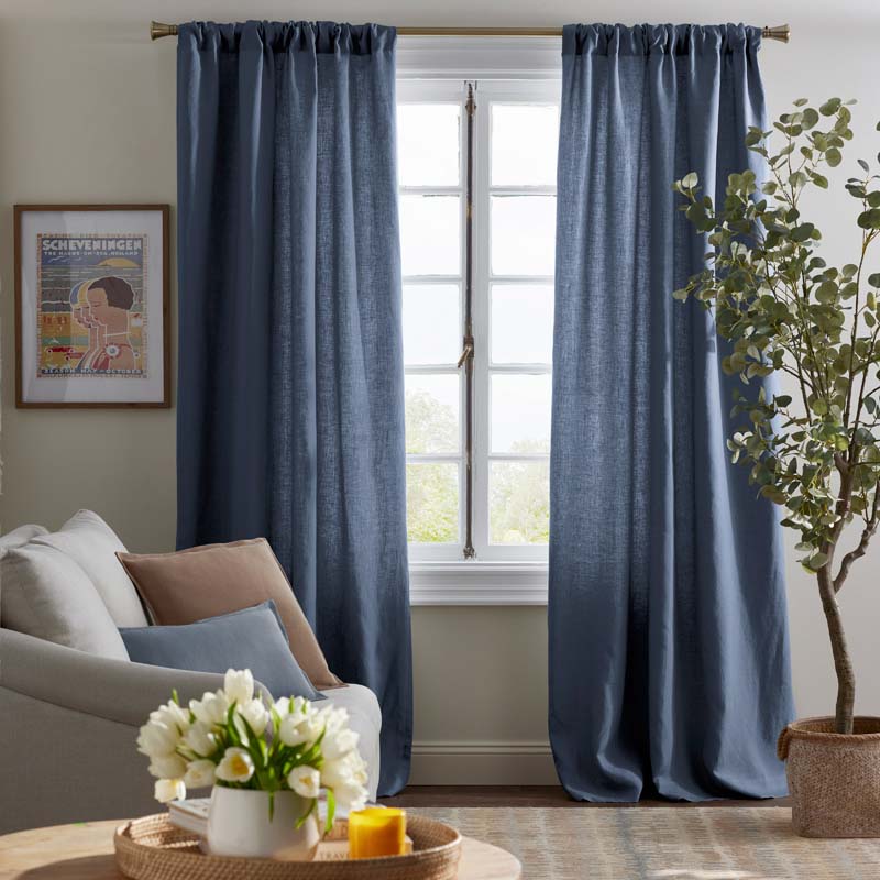 Linen Window Curtain - Blue, 63 in.