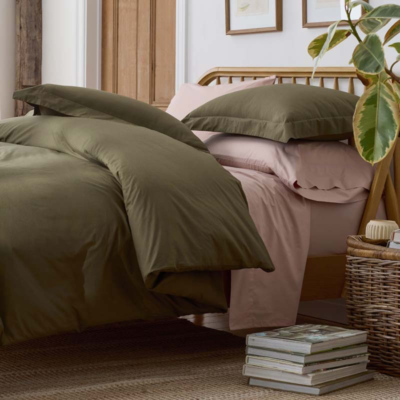 Solid Garment Washed Cotton Percale Pillowcase Set - Olive, Standard