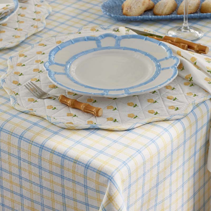 Flowers & Plaid Yarn-Dyed Reversible Round Placemats, Set of 4 - Graph Plaid Yellow