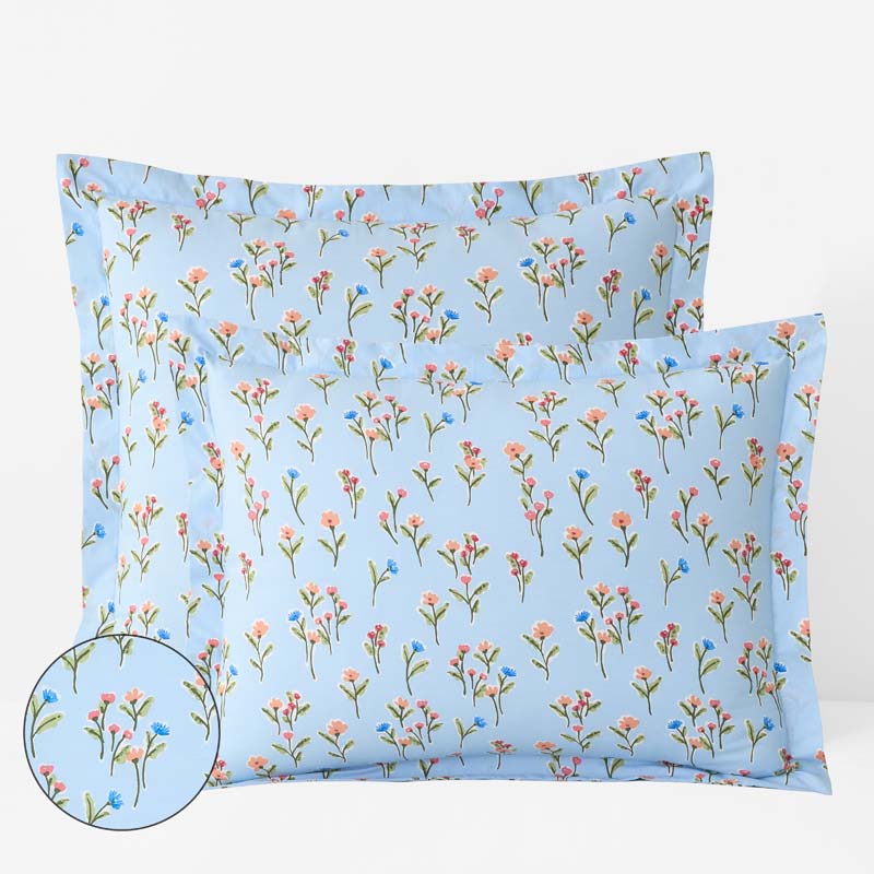 Blossoms and Stripes Classic Cool Cotton Percale Sham - Garden Poppies, King