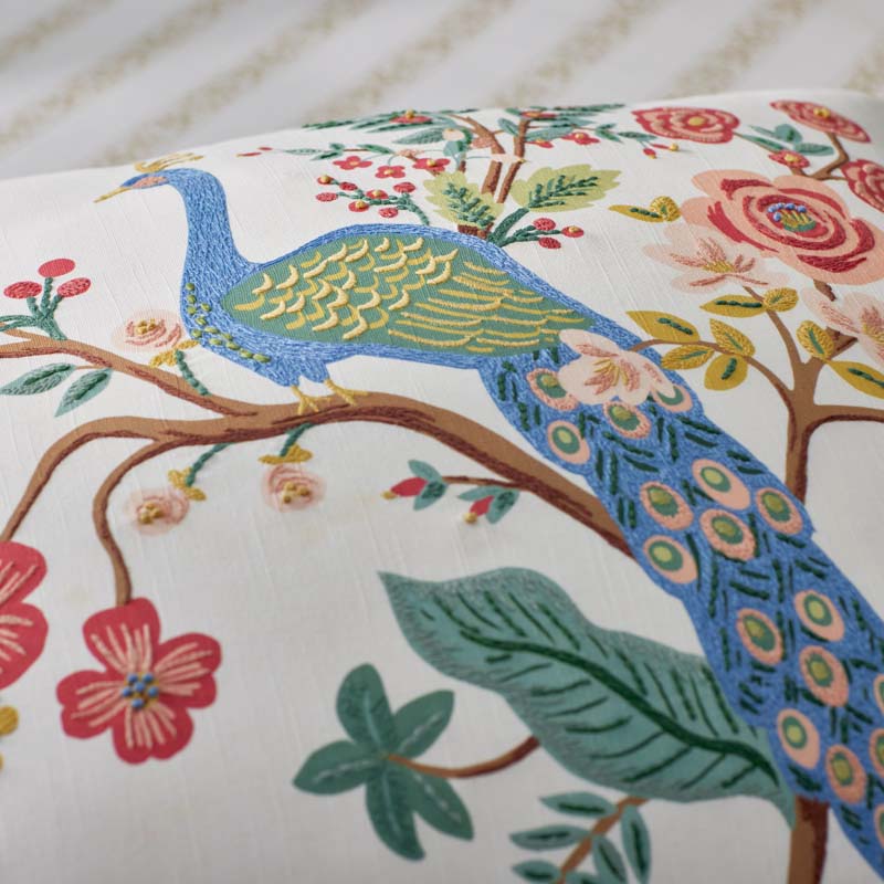Peacock Decorative Square Pillow Cover - Ivory