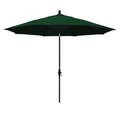 Round Outdoor Patio Umbrella, Fiberglass with Twist Tilt - Black Finish, Forest Green, 11'