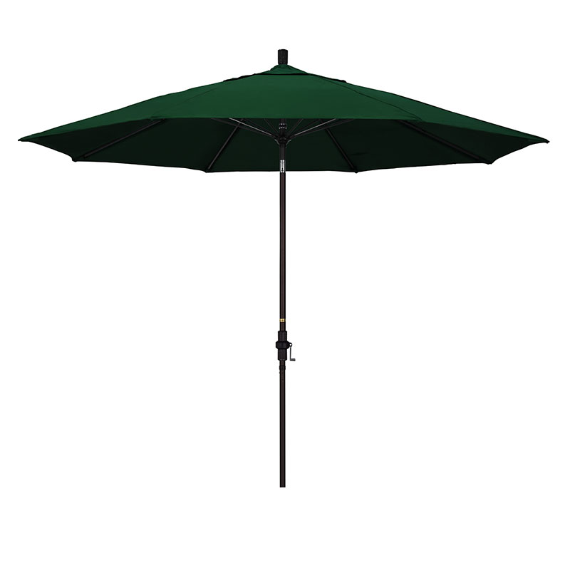 Round Outdoor Patio Umbrella, Fiberglass with Twist Tilt - Bronze Finish, Forest Green, 11'