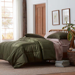 Solid Garment Washed Cotton Percale Comforter - Olive, Twin/Twin XL