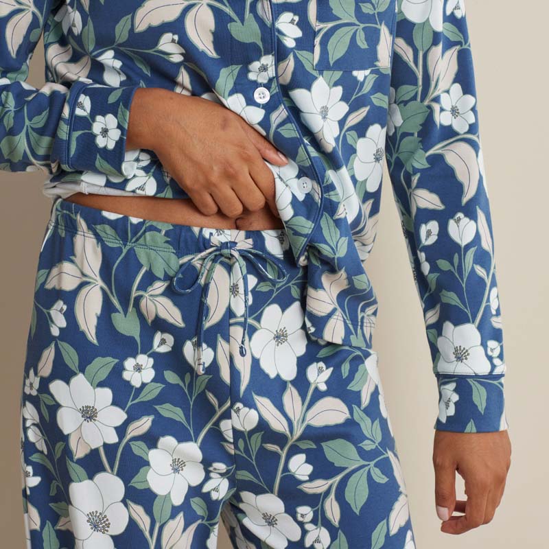 Printed Pima Cotton Women's Button-Down Pajama Set - Twilight Blossom, XL