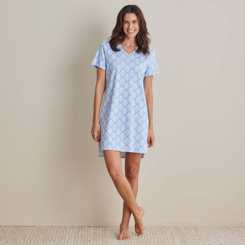 Printed Pima Cotton Women's Nightgown - Lisbon Blue, XL