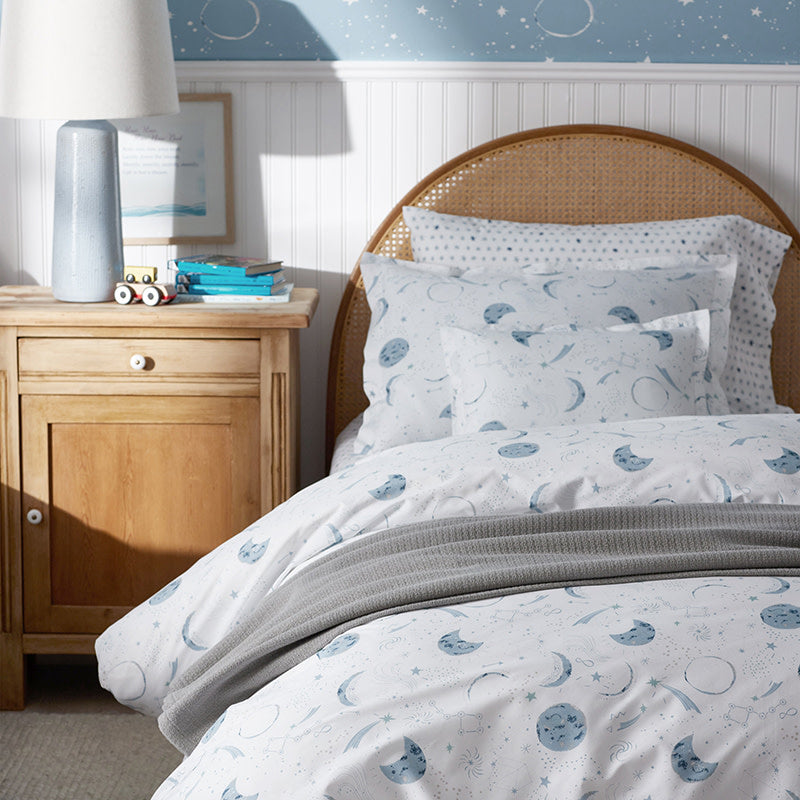 Night Sky Classic Cool Organic Cotton Percale Duvet Cover Set - Blue, Full