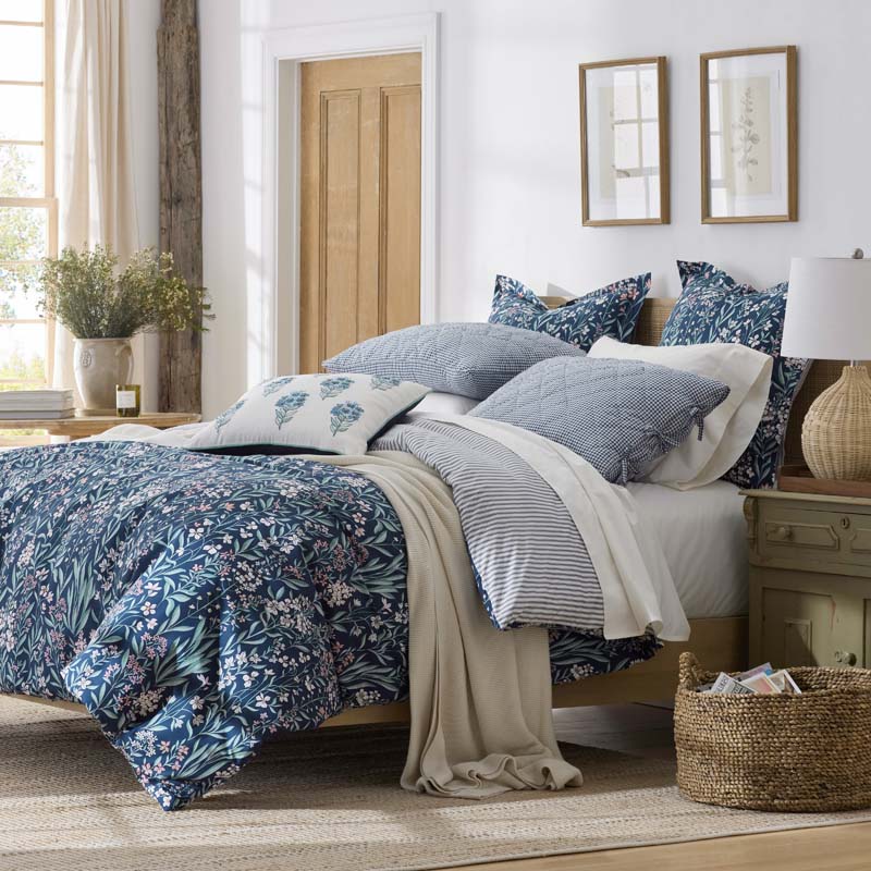 Julienne Classic Cool Cotton Percale Reversible Sham - Mini Floral Navy, Standard