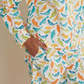 Printed Poplin Women's Button-Down Pajama Set - Spring Birds, XXL