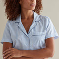 Printed Poplin Women's Shorts Set - Blue Stripe, XS