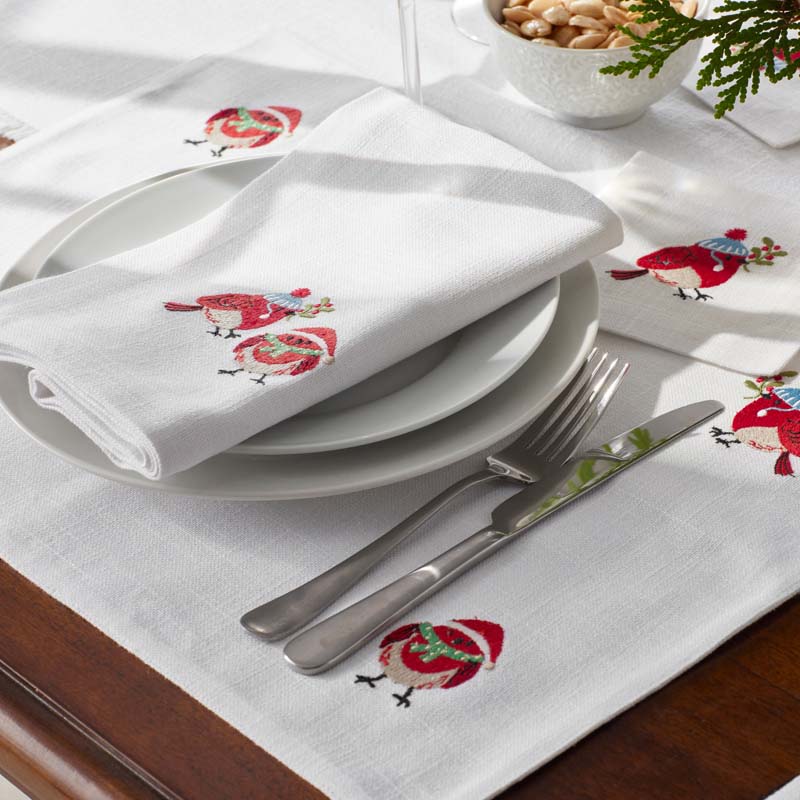 Embroidered Novelty Napkins, Set of 4 - Birds