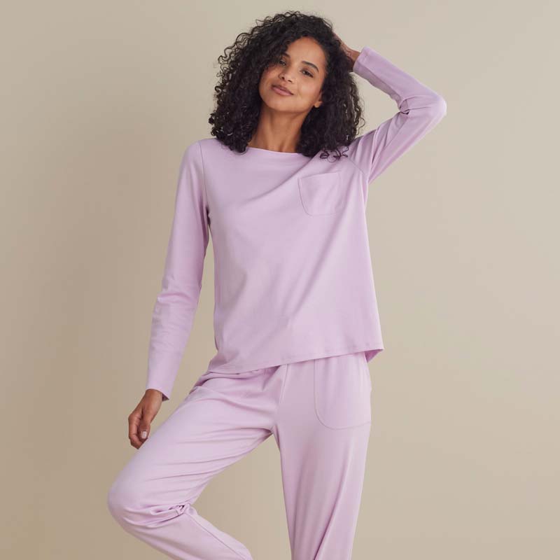 Pima Cotton Women's Jogger Pants Pajama Set - Dusty Pink, M