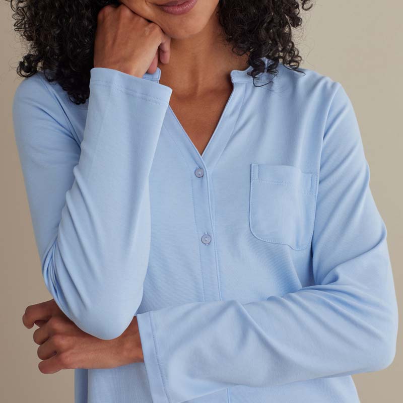 Pima Cotton Women's Button-Down Pajama Set - Periwinkle, S