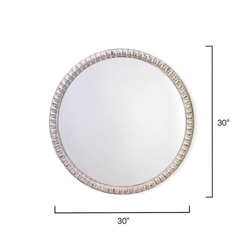 Wood Beaded Mirror - White, Round