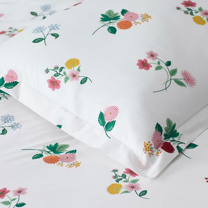 Ditsy Dahlia Classic Cool Cotton Percale Pillowcase Set - White Multi, King